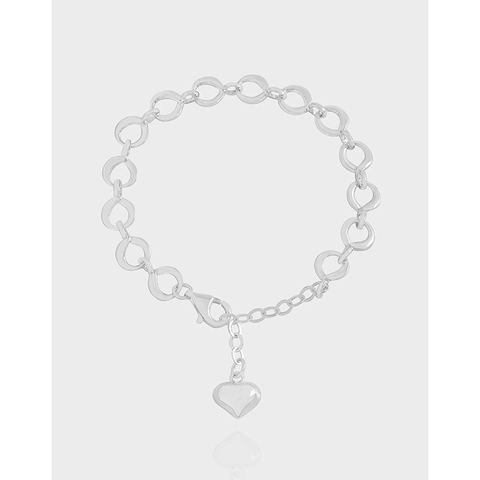 S925 Sterling Silver Heart Pendant Bracelet For Women Minimalist Infinity Link Chain Adjustable Fashion Jewelry Gift