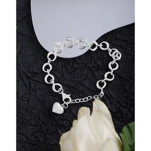 S925 Sterling Silver Heart Pendant Bracelet For Women Minimalist Infinity Link Chain Adjustable Fashion Jewelry Gift