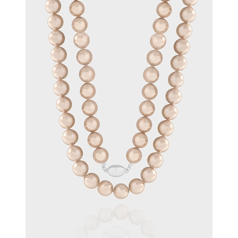 925 Sterling Silver Artificial Pearl Long Necklace Champagne Gold Shell Pearl Sweater Chain For Women Elegant Jewelry Gift