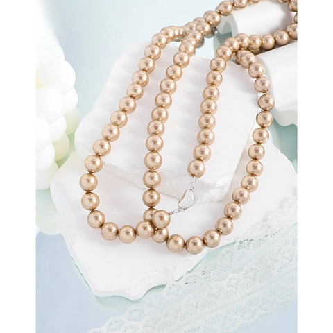 925 Sterling Silver Artificial Pearl Long Necklace Champagne Gold Shell Pearl Sweater Chain For Women Elegant Jewelry Gift