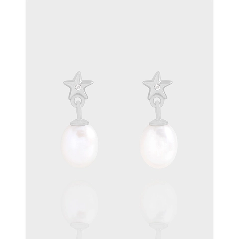 Boucles D'oreilles Pendantes Étoile Et Künstliche Perle Avec Tige En Argent Sterling 925 Zircon Style De Luxe Pour Femmes