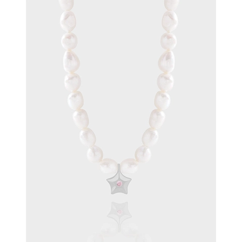 Collana Con Pendente a Stella Marina in Argento Sterling S925 Con Perle Artificiali Barocche Strass Rosa Gioielli Donna