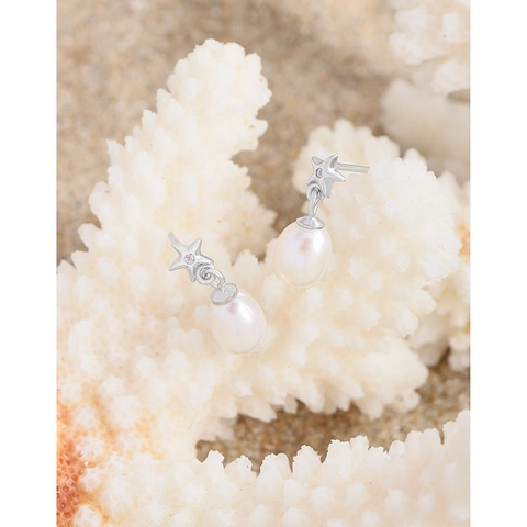 Boucles D'oreilles Pendantes Étoile Et Künstliche Perle Avec Tige En Argent Sterling 925 Zircon Style De Luxe Pour Femmes