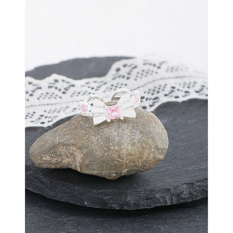 S925 Sterling Silver Pink Zirconia Bow Ribbon Open Ring Adjustable Minimalist Sweet Jewelry Finger Ring Gift For Women