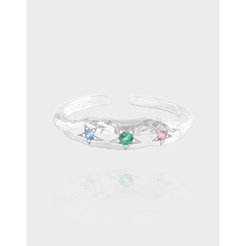 925 Sterlingsilber Ring Damen Verstellbar Offenes Band Geknitterte Textur Design Zirkonia Minimalistisch Ins-Stil Schmuck
