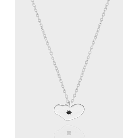 Collana Con Pendente a Cuore Irregolare in Argento Sterling S925 Con Intarsio di Strass Stella Nera Gioielli Donna