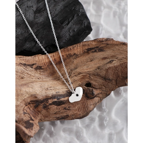 Collana Con Pendente a Cuore Irregolare in Argento Sterling S925 Con Intarsio di Strass Stella Nera Gioielli Donna