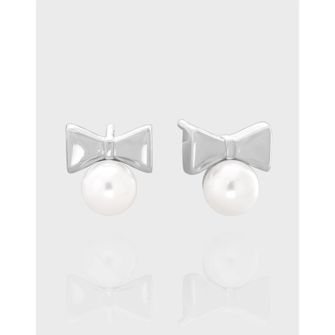 S925 Sterlingsilber Schleife Ohrstecker Für Damen Weißgold Vergoldet Künstliche Perle Ohrringe Minimalistischer Koreanischer Stil