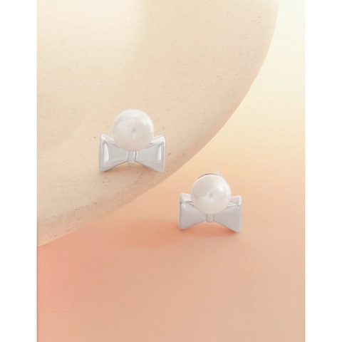 S925 Sterlingsilber Schleife Ohrstecker Für Damen Weißgold Vergoldet Künstliche Perle Ohrringe Minimalistischer Koreanischer Stil