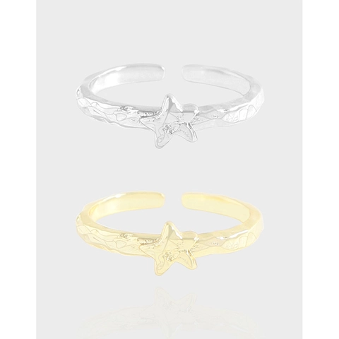 925 Sterlingsilber Stern Offener Ring Für Damen Koreanischer INS Stil Faltenstruktur Verstellbarer Fingerring Mode Schmuck