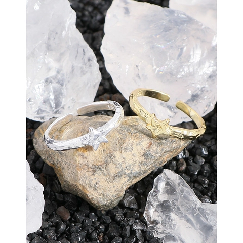 925 Sterlingsilber Stern Offener Ring Für Damen Koreanischer INS Stil Faltenstruktur Verstellbarer Fingerring Mode Schmuck