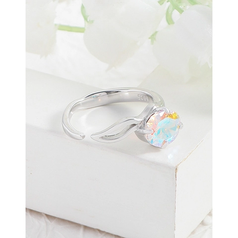 S925 Sterling Silver Geometric Irregular Iridescent Zirconia Adjustable Open Ring Minimalist Wave Line Jewelry For Women