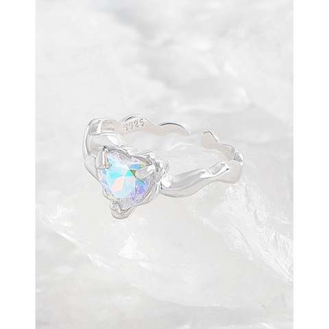 925 Sterling Silver Heart Zirconia Adjustable Open Ring Women Colorful Ins Style Korean Design Fashion Jewelry Ring Gift