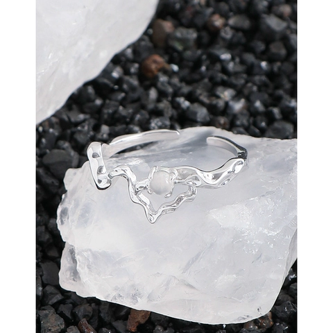 S925 Sterling Silver Agate Ring Korean Irregular Geometric Wavy Line Open Adjustable Ring For Women Minimalist Jewelry Gift