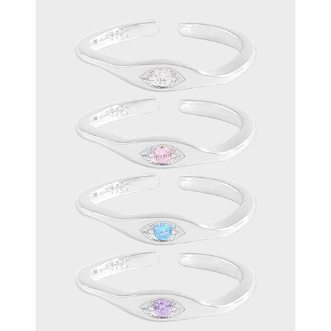 Koreanisch Nische Original Design 925 Sterlingsilber Bunter Zirkonia Böser Blick Offener Ring Für Damen Verstellbarer Geometrischer Ring Schmuck