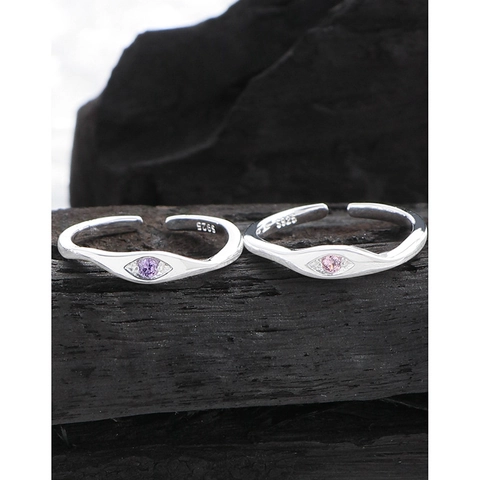 Koreanisch Nische Original Design 925 Sterlingsilber Bunter Zirkonia Böser Blick Offener Ring Für Damen Verstellbarer Geometrischer Ring Schmuck