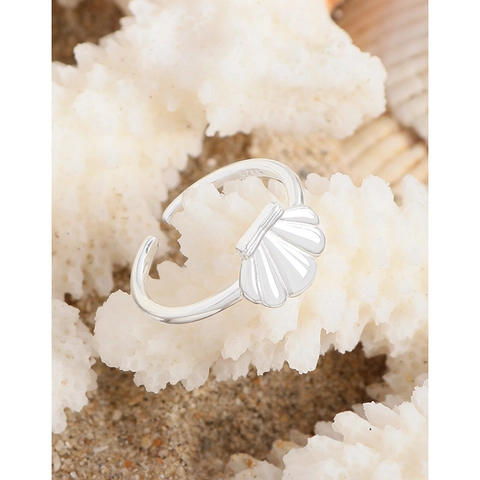 S925 Sterling Zilver Schelp Open Ring Voor Vrouwen Minimalistische Oceaan Stijl Verstelbare Vingerring Zomer Strand Sieraden