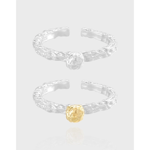 925 Sterlingsilber Lava-Textur Offener Ring Für Damen Minimalistisch Geometrischer Ball Verstellbarer Fingerring Schmuck