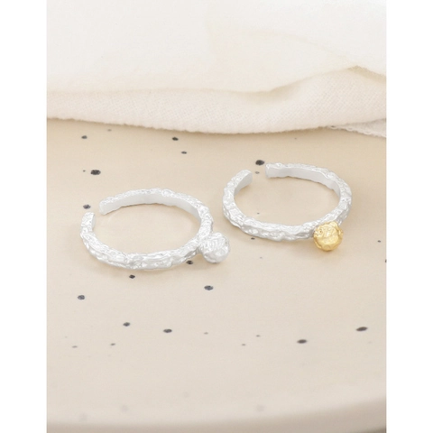 925 Sterlingsilber Lava-Textur Offener Ring Für Damen Minimalistisch Geometrischer Ball Verstellbarer Fingerring Schmuck