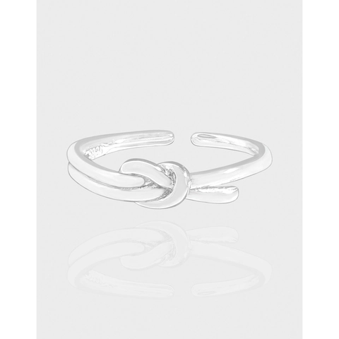 Minimalist 925 Sterling Silver Knot Ring For Women Adjustable Open Heart Ring Simple Geometric Design Light Luxury Fashion Finger Ring