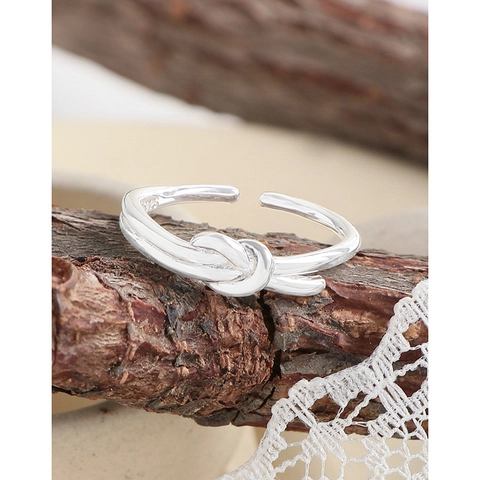 Minimalist 925 Sterling Silver Knot Ring For Women Adjustable Open Heart Ring Simple Geometric Design Light Luxury Fashion Finger Ring
