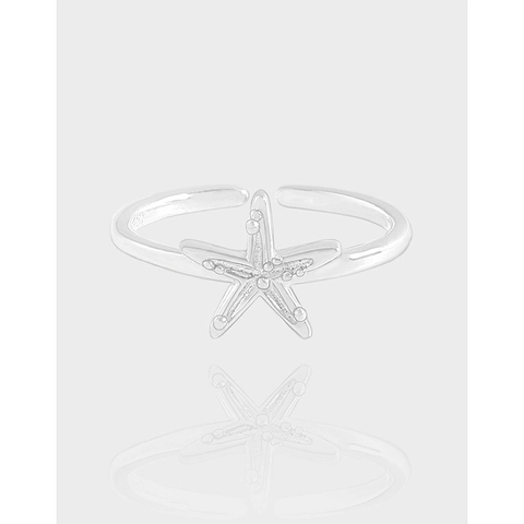 S925 Sterling Silver Starfish Open Ring For Women Minimalist Adjustable Summer Ocean Style Beach Jewelry Finger Ring Gift