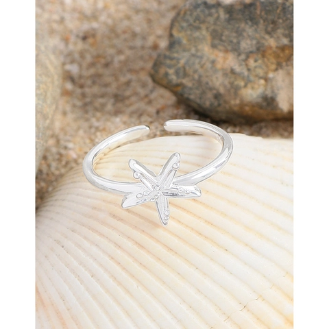 S925 Sterling Silver Starfish Open Ring For Women Minimalist Adjustable Summer Ocean Style Beach Jewelry Finger Ring Gift
