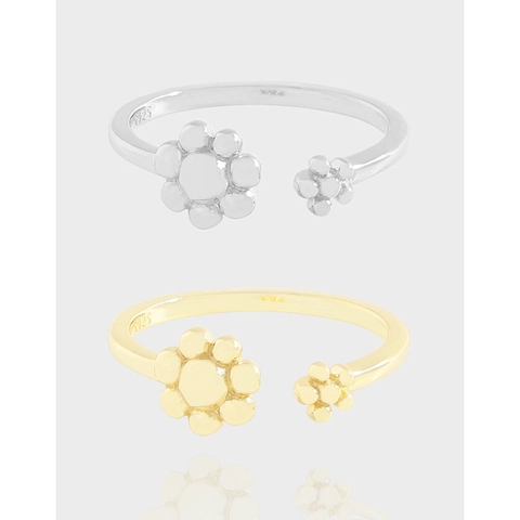S925 Sterling Silver Double Flower Open Ring For Women Minimalist Ins Style Adjustable Floral Finger Jewelry Gold Silver