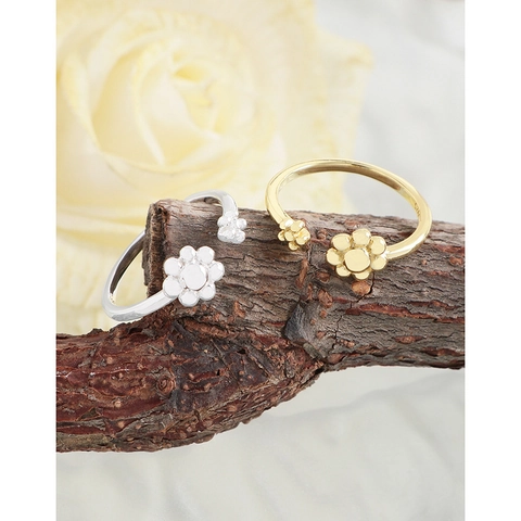 S925 Sterling Silver Double Flower Open Ring For Women Minimalist Ins Style Adjustable Floral Finger Jewelry Gold Silver
