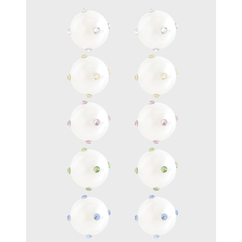 Orecchini a Bottone in Argento Sterling 925 Con Perla Artificiale per Donna Con Strass Intarsiati Elegante Stile INS