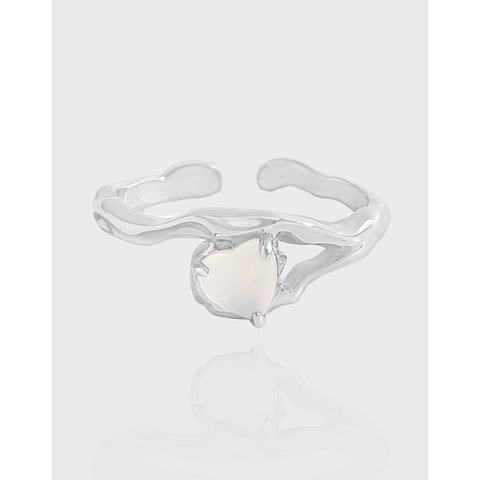 925 Sterlingsilber Unregelmäßiges Flüssigmetall Herz Ring Für Damen Verstellbarer Achat Eingelegt Nischen Design Finger Schmuck