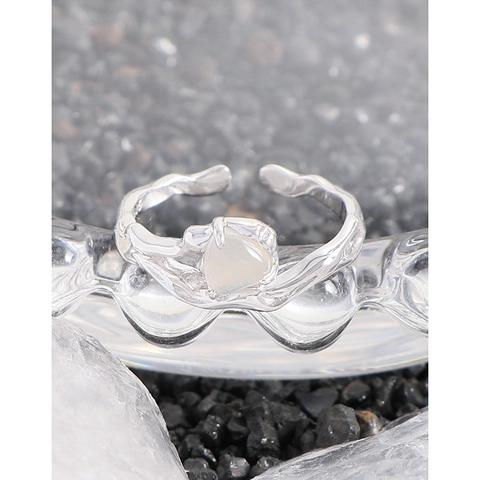 925 Sterlingsilber Unregelmäßiges Flüssigmetall Herz Ring Für Damen Verstellbarer Achat Eingelegt Nischen Design Finger Schmuck
