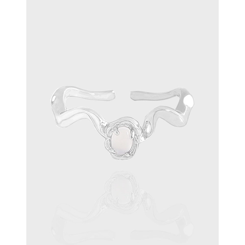 925 Sterling Silver Irregular Wave Agate Adjustable Ring Korean Minimalist Liquid Metal Open Finger Ring For Women Jewelry