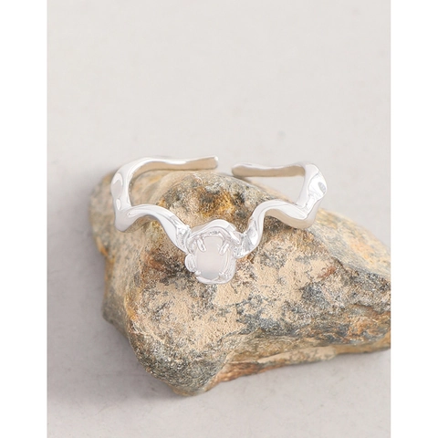 925 Sterling Silver Irregular Wave Agate Adjustable Ring Korean Minimalist Liquid Metal Open Finger Ring For Women Jewelry