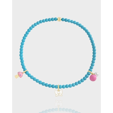 Künstliche Perlenhalskette 925 Sterlingsilber 18K Vergoldet Blaue Künstliche Perlen Schleife Pilz Charms Y2K Dopamin Stil Für Damen