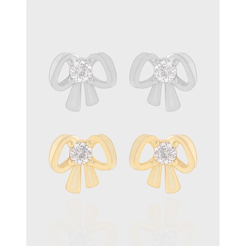 925 Sterling Silver Bow Knot Stud Earrings Minimalist Zirconia Butterfly Ribbon Earrings Gold Silver Plated Elegant Jewelry Gift Women