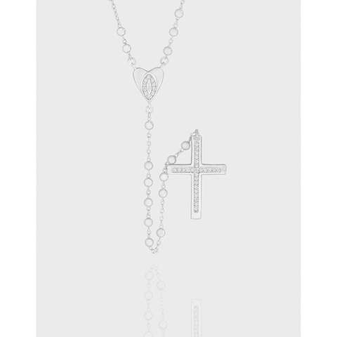 925 Sterling Silver Cross Heart Pendant Necklace Women Light Luxury INS Style Rhinestone Clavicle Y-Shaped Jewelry Gift