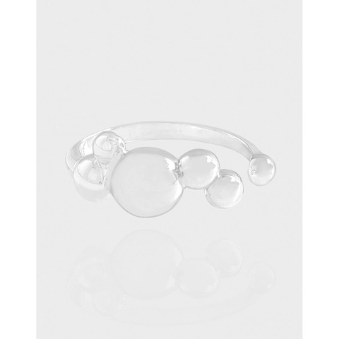 Anillo Abierto de Plata de Ley S925 para Mujer Minimalista Bola de Burbuja Perla Geométrico Anillo Ajustable Joyería Regalo