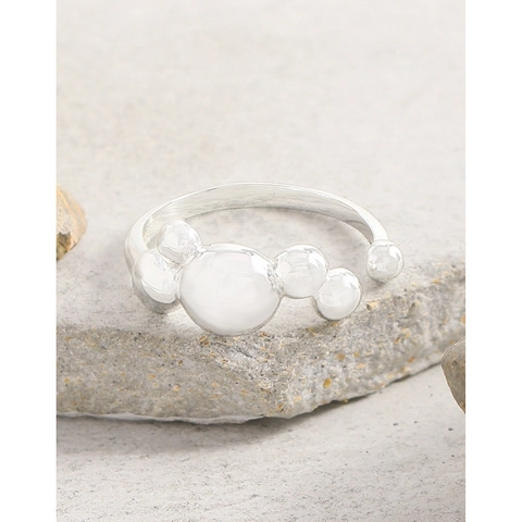 Anillo Abierto de Plata de Ley S925 para Mujer Minimalista Bola de Burbuja Perla Geométrico Anillo Ajustable Joyería Regalo