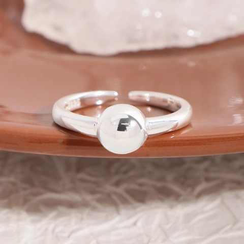 925 Sterling Silver Minimalist Ball Open Ring Adjustable Geometric Bead Finger Ring For Women Korean Style Fashion Jewelry