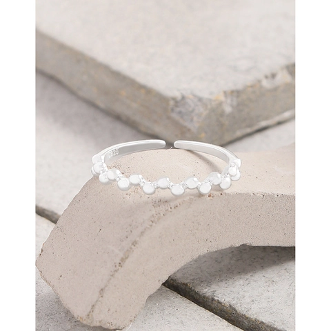 S925 Sterlingsilber Perlenwelle Offener Ring Für Damen Koreanischer Leichter Luxus Geometrischer Ball Einstellbarer Ring Schmuck