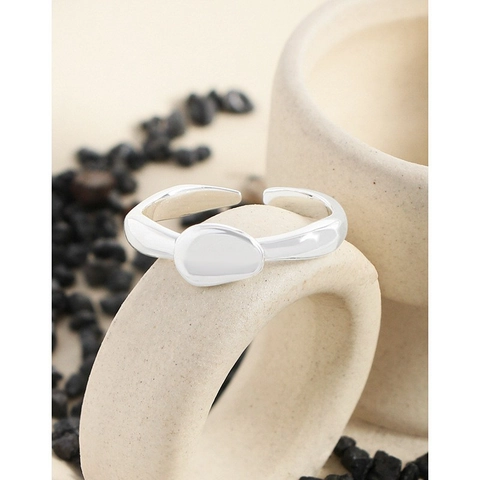 Minimalist 925 Sterling Silver Irregular Lava Open Adjustable Ring For Women Retro Style Elegant Fine Jewelry Gift