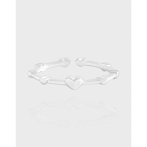 Bague Ouverte Cœur en Argent Sterling S925 Minimaliste Style INS Coréen Bague Ajustable Bijoux Cadeau pour Femme