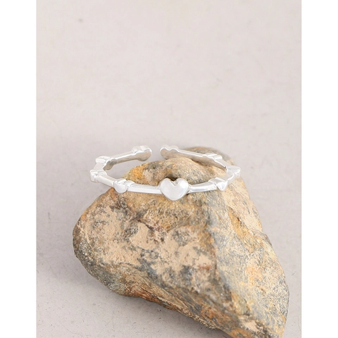 Bague Ouverte Cœur en Argent Sterling S925 Minimaliste Style INS Coréen Bague Ajustable Bijoux Cadeau pour Femme