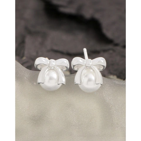 925 Sterlingsilber Schleife Künstliche Perle Ohrstecker Für Damen Minimalistisches Design Elegantes Schmuck Geschenk Accessoire
