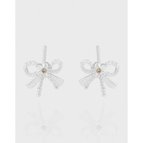 Orecchini a Bottone a Forma di Fiore con Fiocco in Argento Sterling S925 Coreano per Donna Gioielli di Lusso Minimalisti con Zirconia