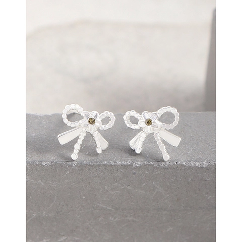 Orecchini a Bottone a Forma di Fiore con Fiocco in Argento Sterling S925 Coreano per Donna Gioielli di Lusso Minimalisti con Zirconia