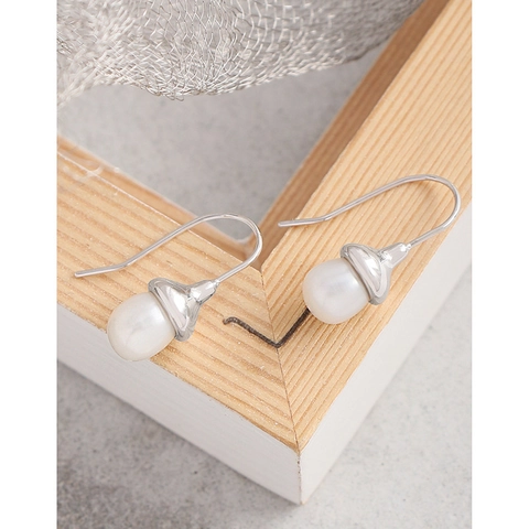 S925 Sterling Silver Natural Pearl Drop Earrings For Women Korean INS Niche Design Light Luxury Acorn Pendant Jewelry Gift