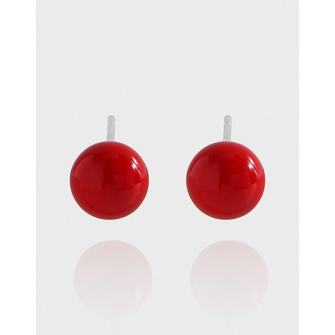 Orecchini a Bottone in Argento Sterling S925 Agata Rossa Minimalista Palla Rotonda Geometrica Orecchini per Donna Gioielli Tendenza Individuale