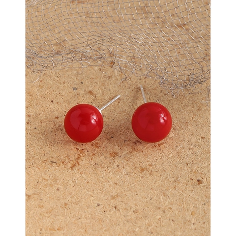 Orecchini a Bottone in Argento Sterling S925 Agata Rossa Minimalista Palla Rotonda Geometrica Orecchini per Donna Gioielli Tendenza Individuale